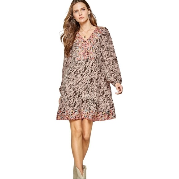 Savanna Jane Mocha Leopard Long-Sleeve Dress - Picture 5 of 14